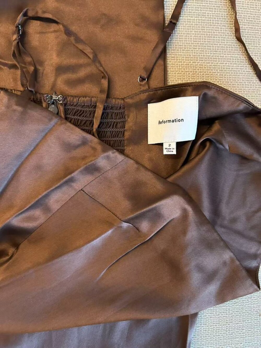 Reformation Frankie Silk Maxi Dress Sz2 Cafe Brown Event Cocktail Party - Picture 8 of 9